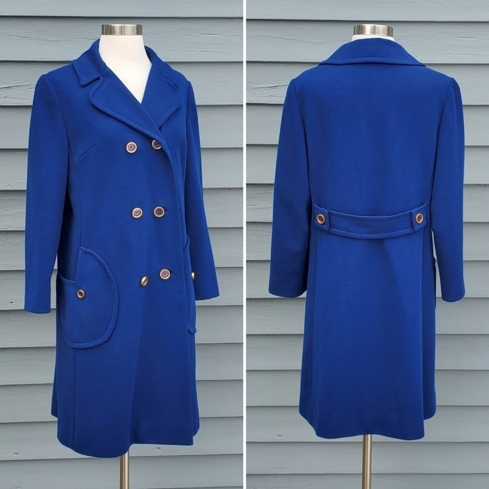 Vintage 50s 60s Jackie O Kennedy Cobalt Blue Double Breasted Trench Pea‎ Coat